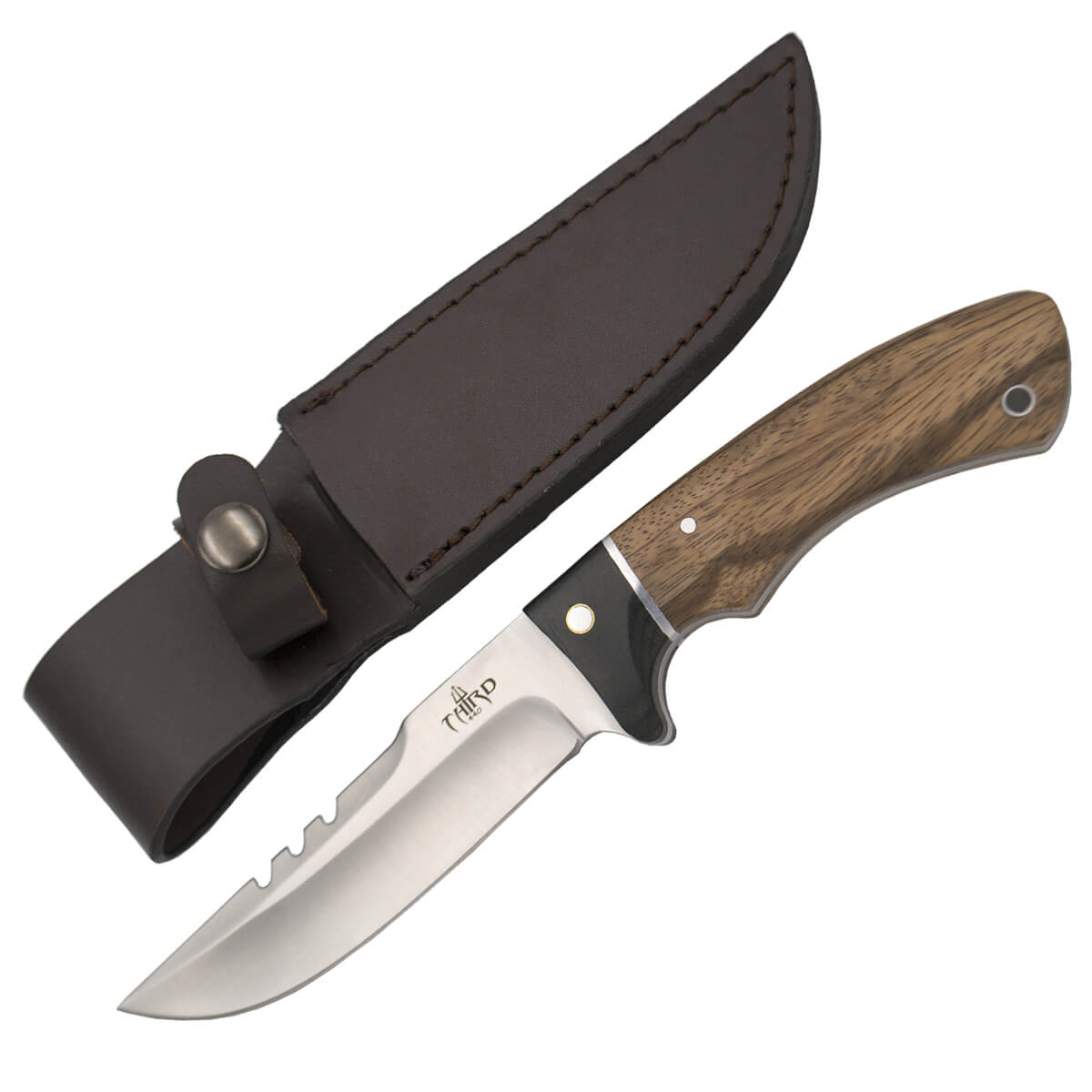 Cuchillo de caza con mango de madera de zebrano y hoja de acero 440 de 12.4 cm