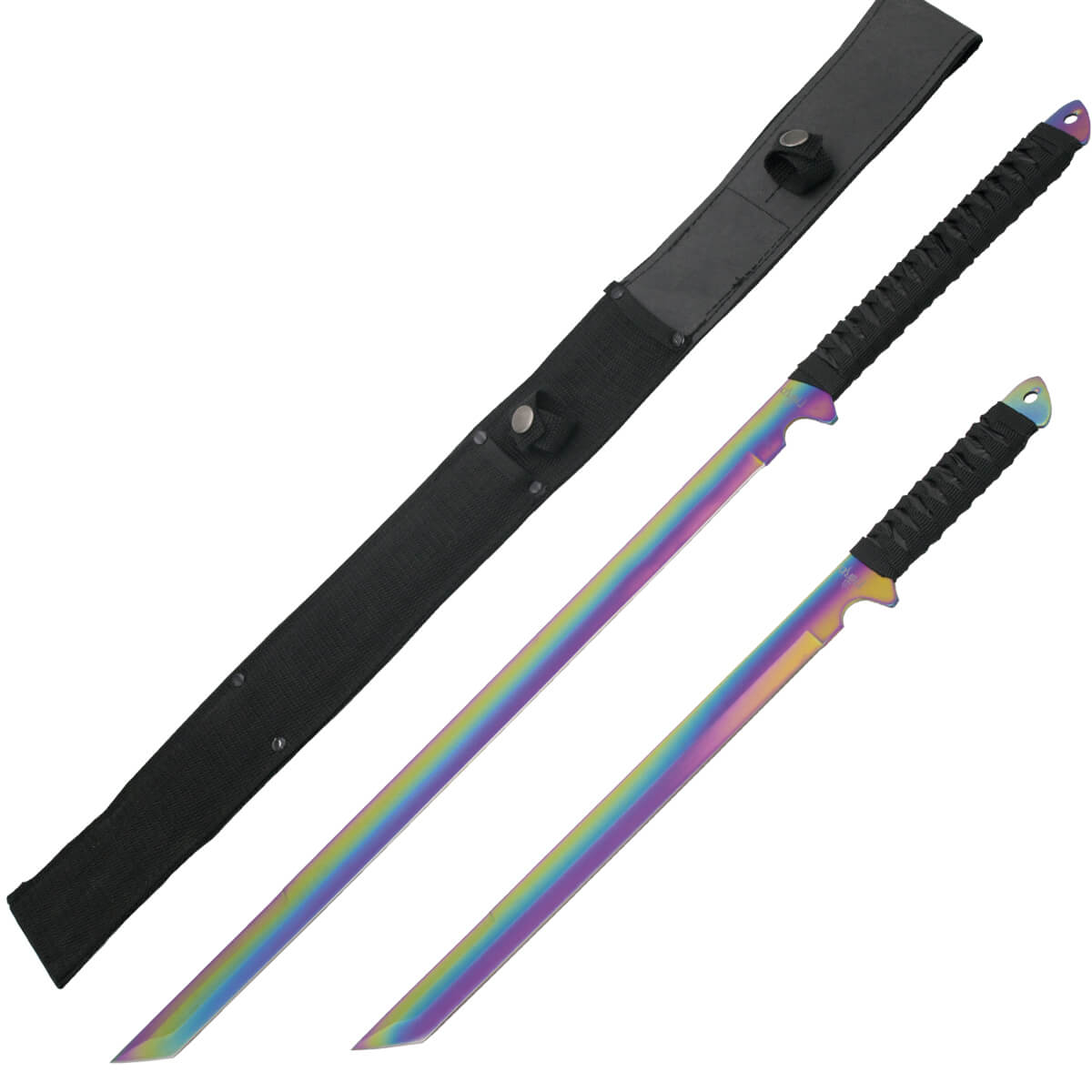 Set de dos machetes con acabado rainbow y mango encordado negro H...