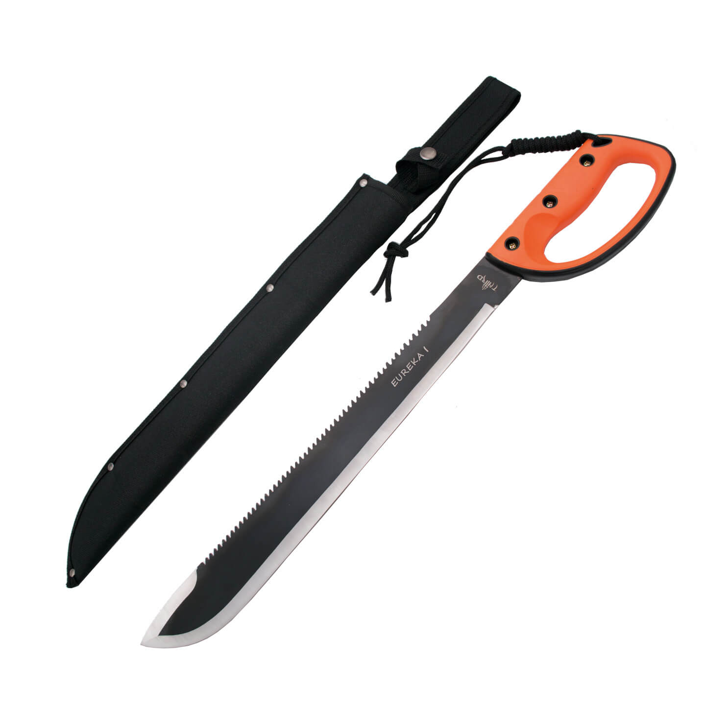 Machete cortacañas grande de 61.5 cm con hoja negra y mango de ABS y goma naranja S2020