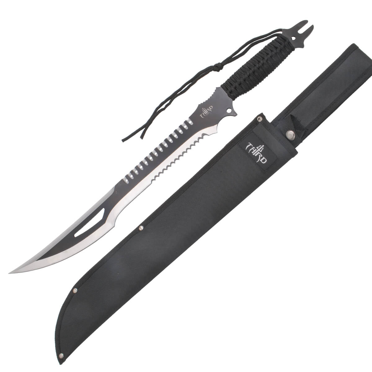 Machete cortacañas grande de 63.5 cm con hoja negra y gris mango encordado negro H0063BK