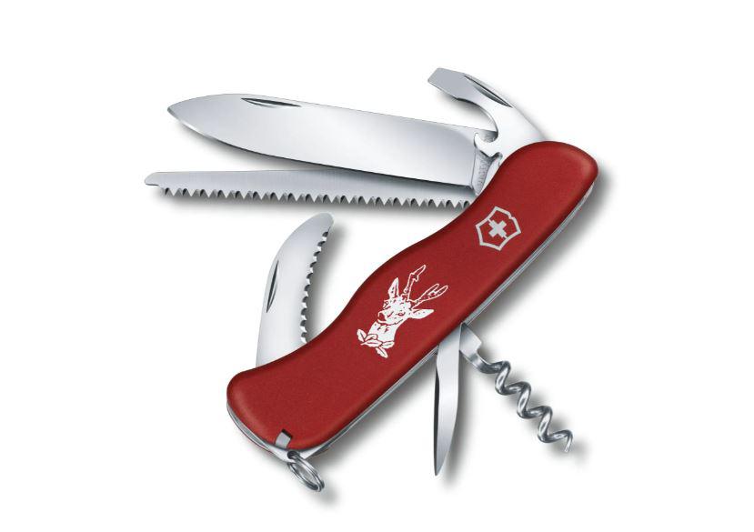 Navaja multiusos Victorinox Hunter roja con grabado de ciervo
