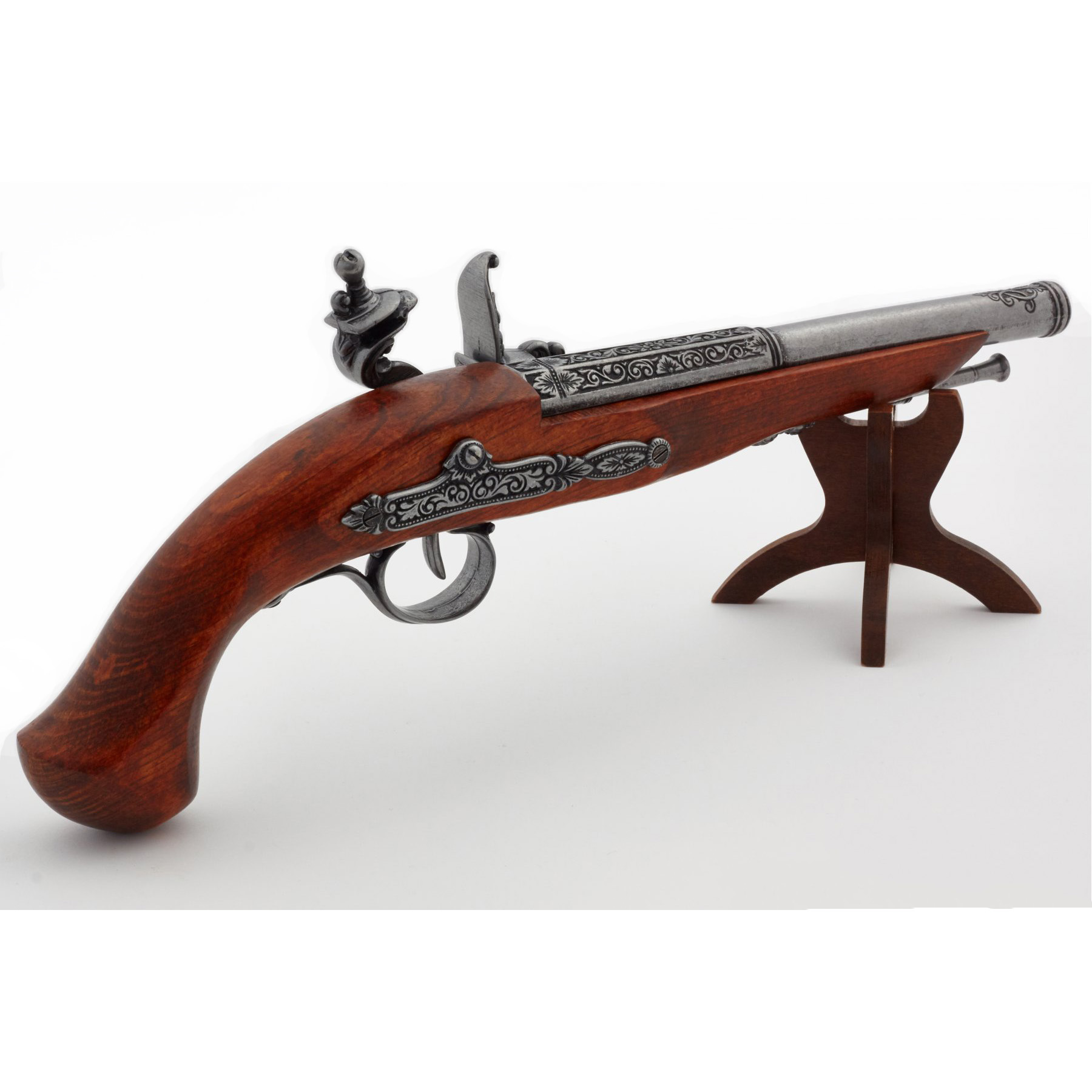 Pistola de chispa zurda siglo XVIII fabricada de madera y metal