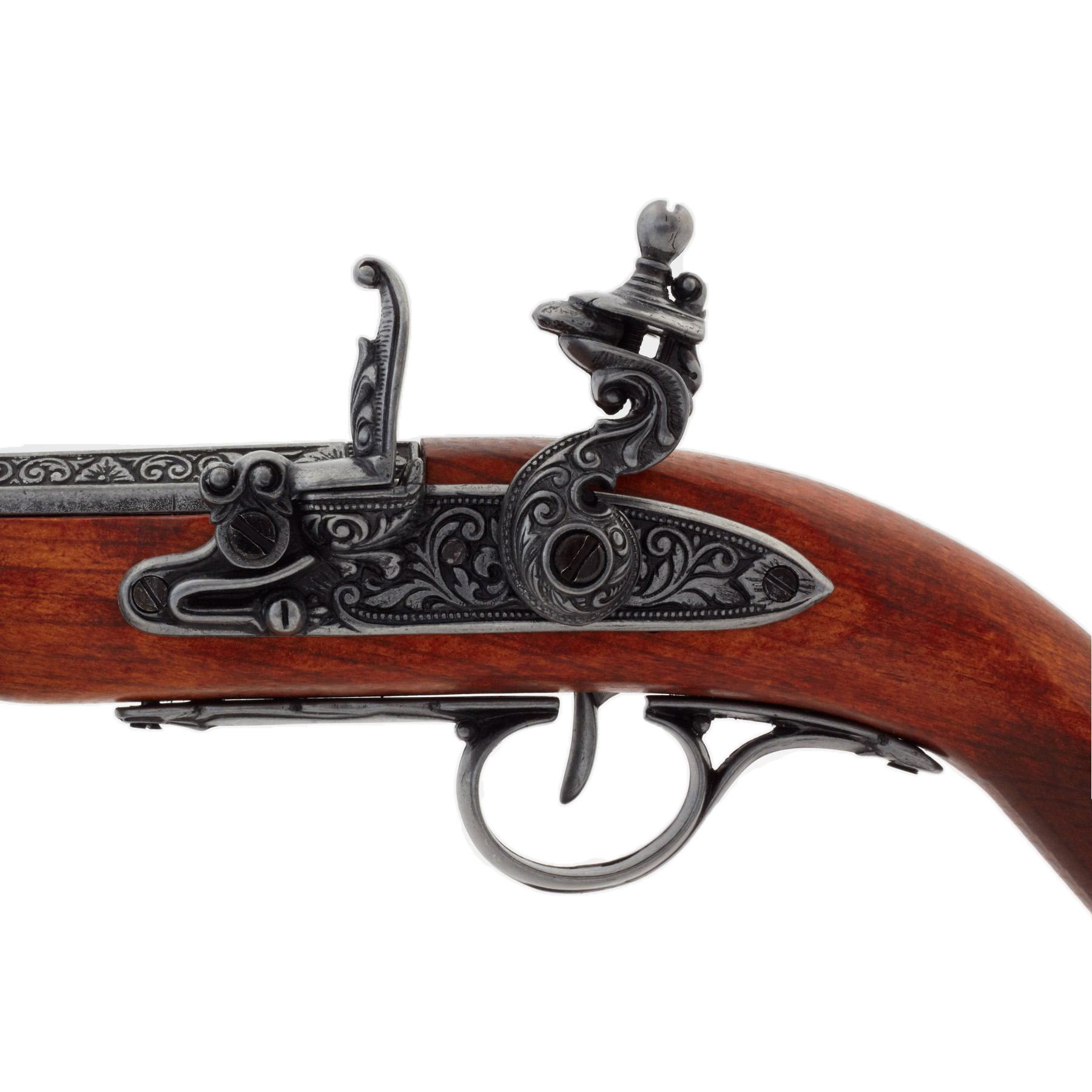 Pistola de chispa zurda siglo XVIII fabricada de madera y metal