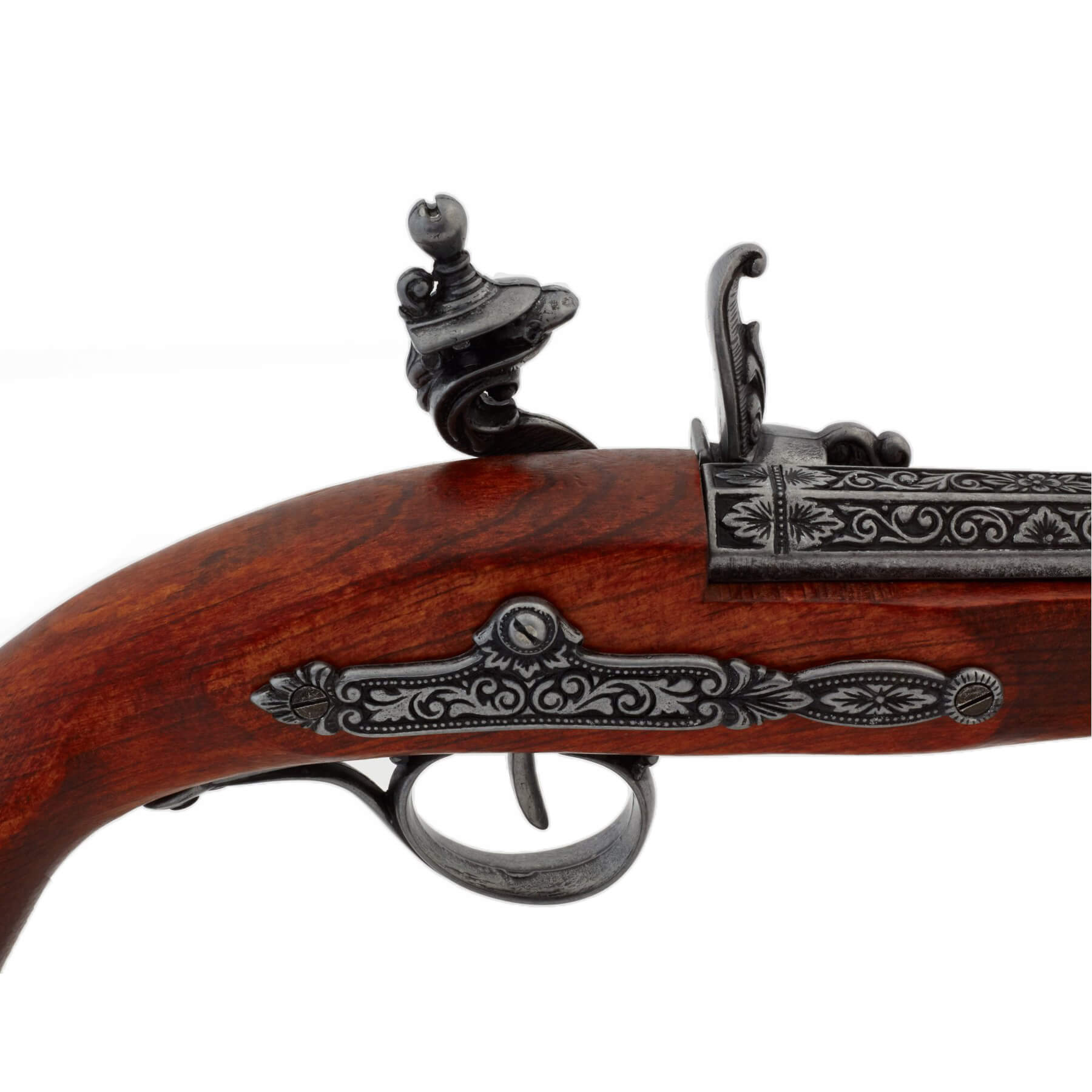 Pistola de chispa zurda siglo XVIII fabricada de madera y metal