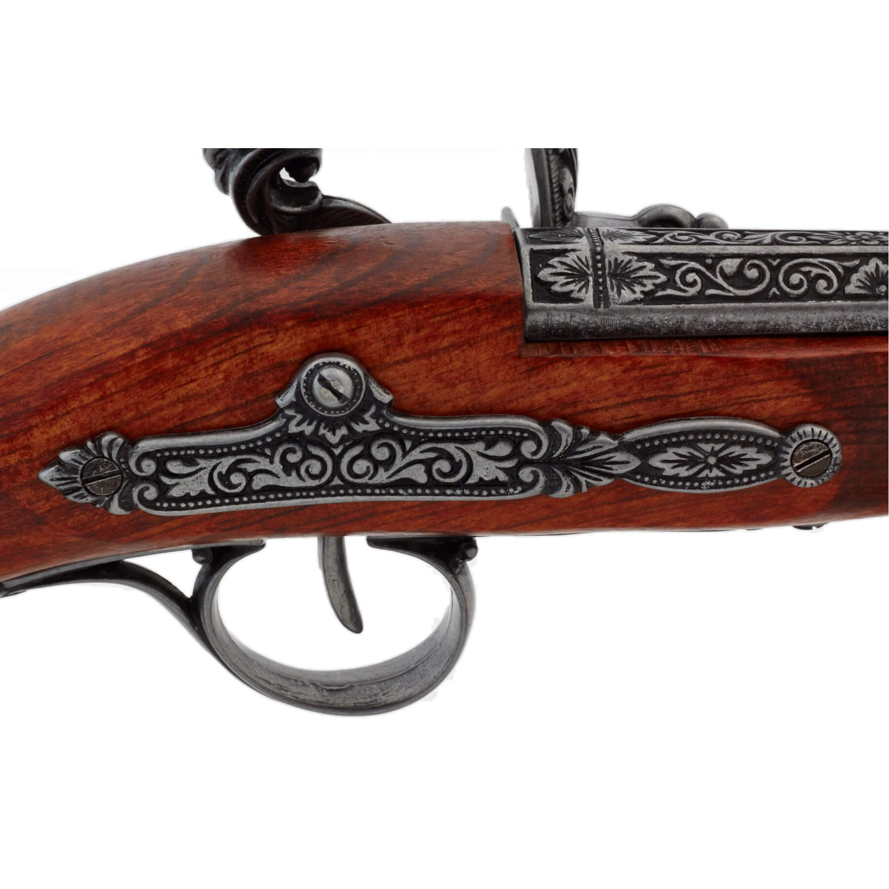 Pistola de chispa zurda siglo XVIII fabricada de madera y metal