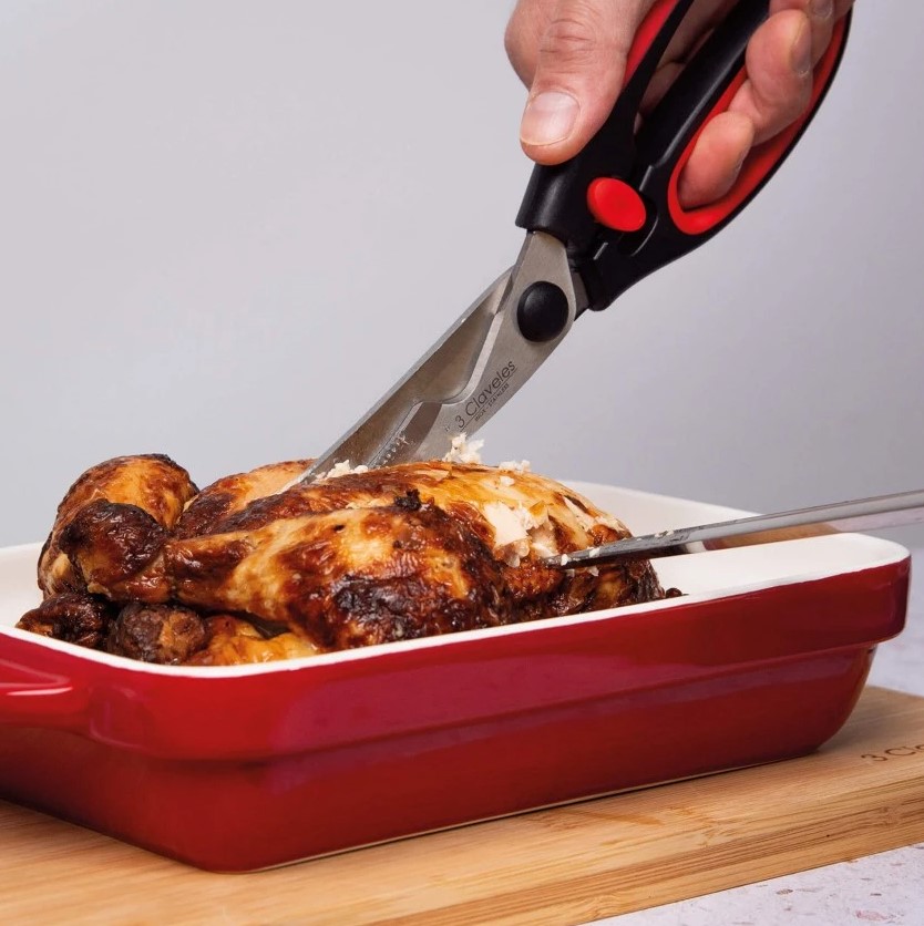 Geflügelschnitzschere mit 24 cm langem 3 Claveles-Griff in Rot mit weichem Griff