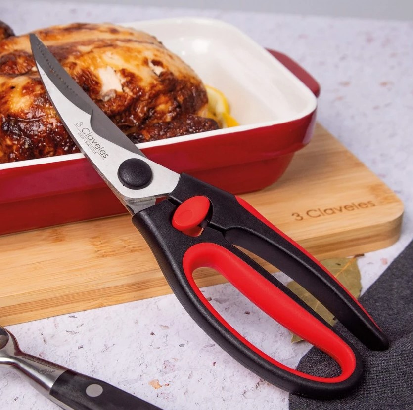 Geflügelschnitzschere mit 24 cm langem 3 Claveles-Griff in Rot mit weichem Griff