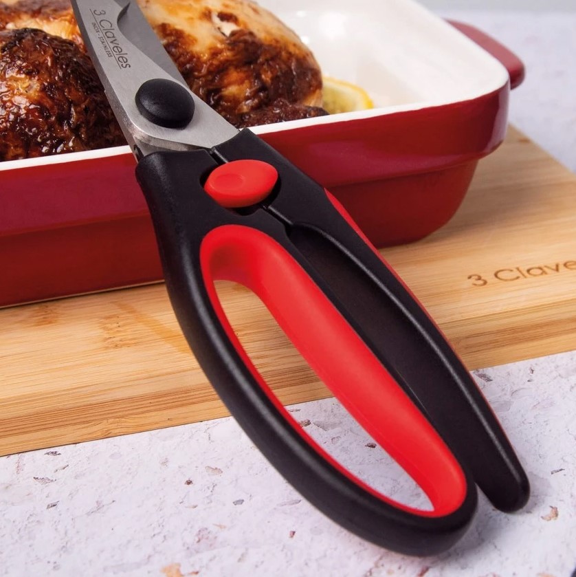 Geflügelschnitzschere mit 24 cm langem 3 Claveles-Griff in Rot mit weichem Griff