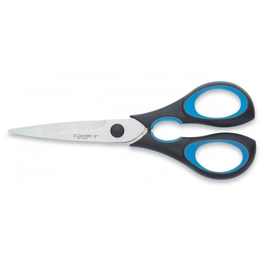 Tijeras Ergo cocina 8" con mango ergonómico soft grip azul