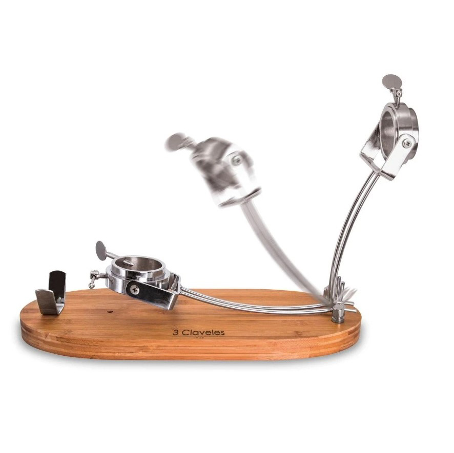 Soporte jamonero giratorio plegable de madera de bambú y acero inoxidable