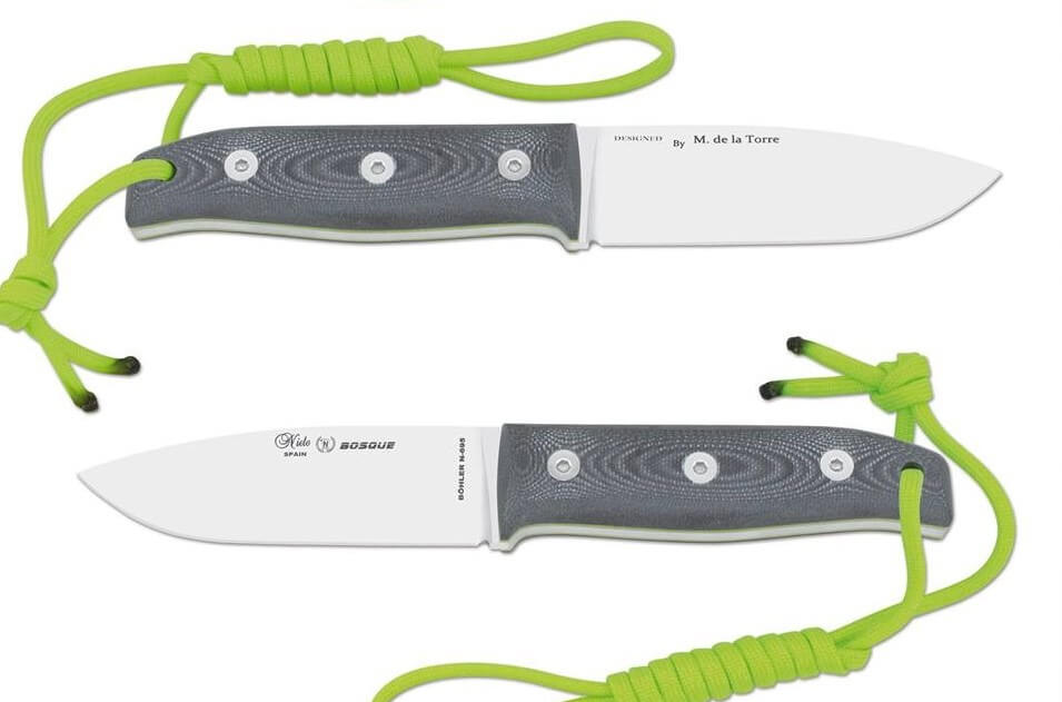 Cuchillo bushcraft Nieto Bosque con mango de G10 gris y hoja de acero Bohler N695