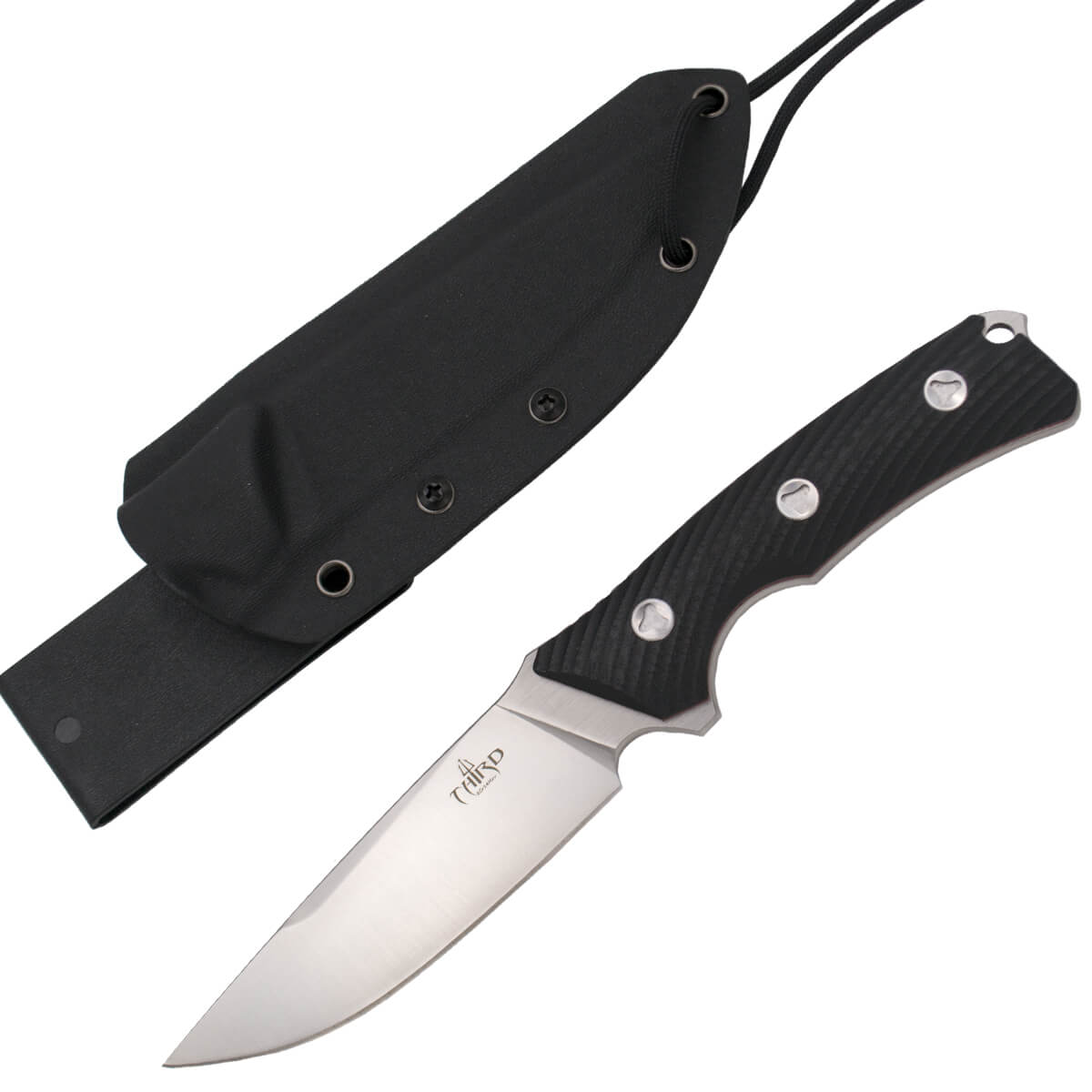 Cuchillo táctico con cachas de G10m negro hoja de 11.5 cm y funda kydex