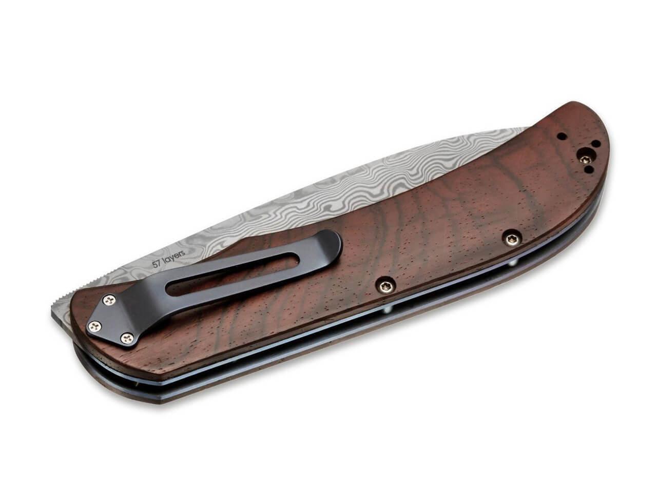 Boker Plus Exskelibur I Canivete de bolso Damast com cabos de madeira de cocobolo