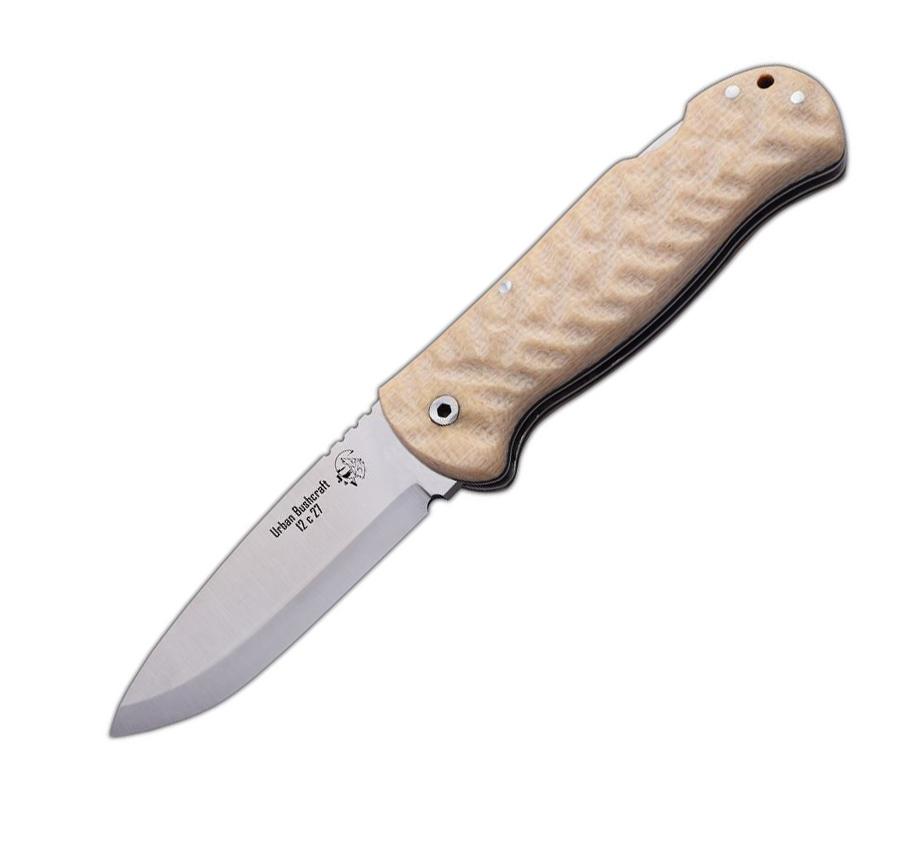 JV Urban Bushcraft Taschenmesser mit sandfarbenen Jute-Micarta-Gr...