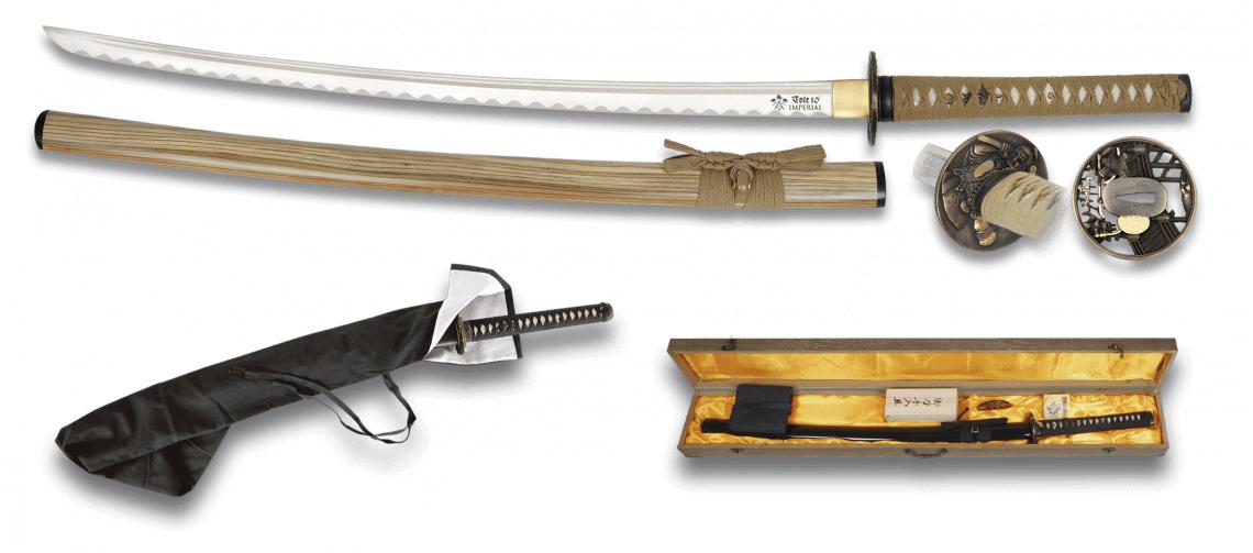 Katana Tole10 Imperial avec accessoires, manche cordé vert et lam...