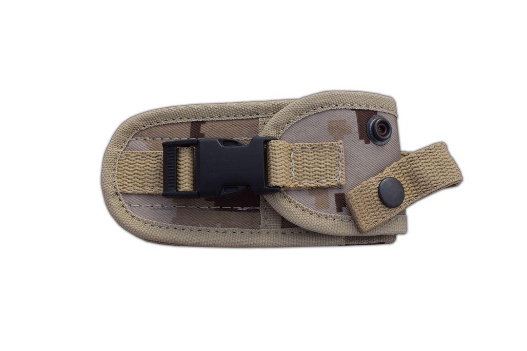 JV Raptor Bushcraft-Taschenmesser mit Tracker-Klinge und Camo-Micarta-Griff Multipositions-Cordura-Scheide