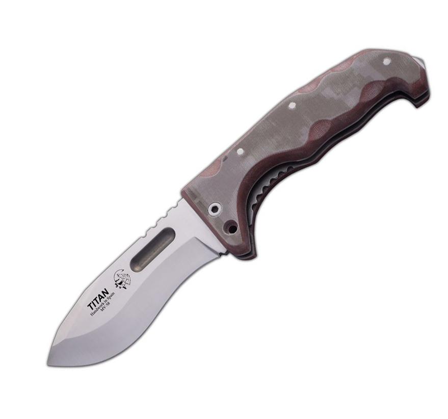 JV Titan Micarta camo Pixel mit wirtschaftlichen Cordura-Scheide