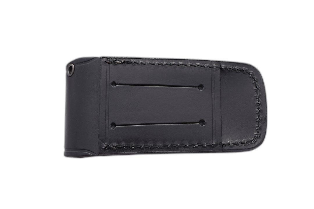 Couteau de poche SV3 JV avec manche en micarta vert et étui en cuir