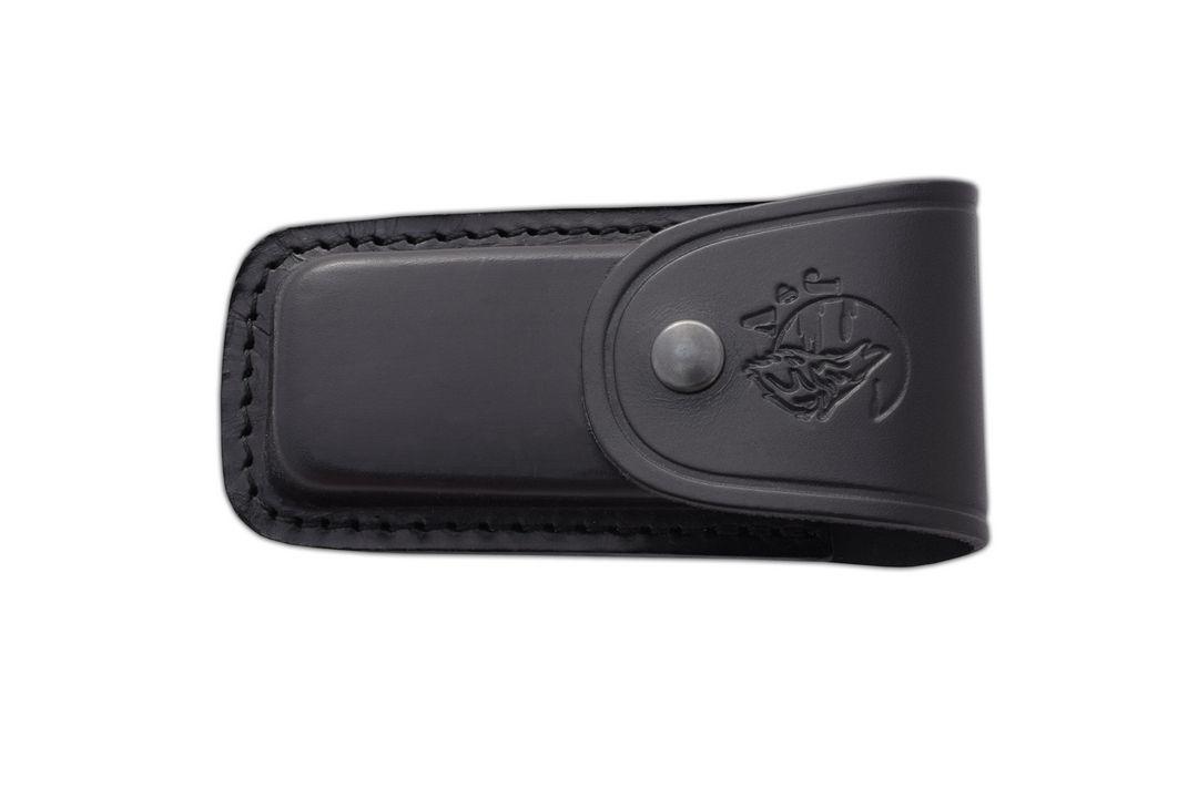 Couteau de poche SV3 JV avec manche en micarta vert et étui en cuir