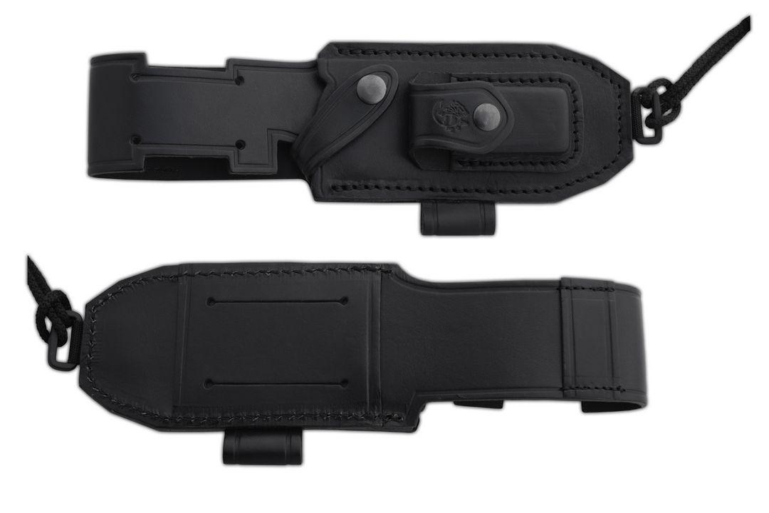 JV Chacal Bushcraftmesser mit schwarzem Micarta-Griff und Lederscheide