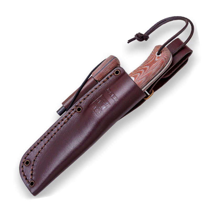 Cuchillo BS9 CAMPERO de micarta marrón y Böhler Carbono K720 con pedernal