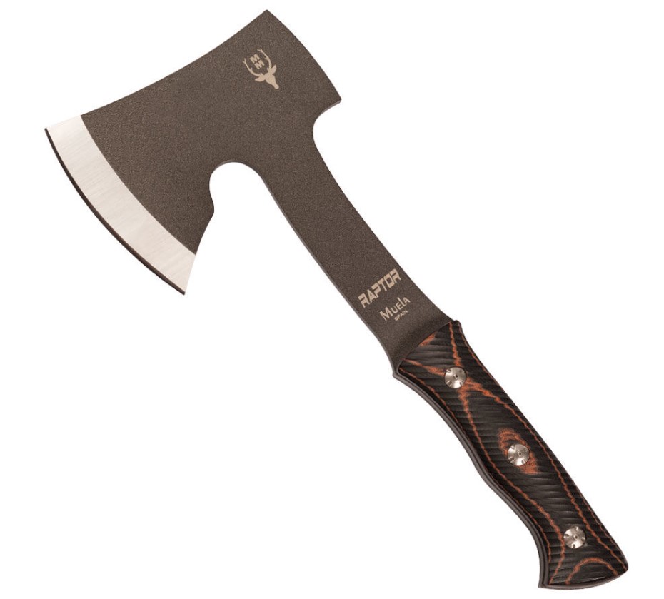 Hacha táctica Muela Raptor con mango de micarta texturizada y hoj...