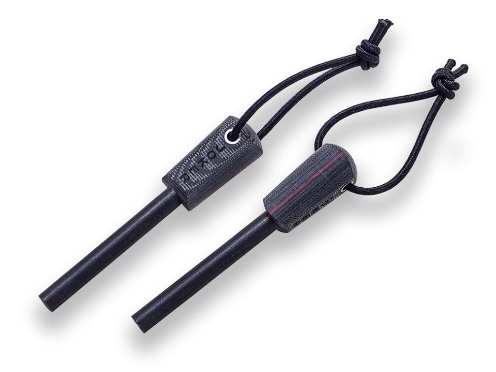 Joker Bushcrafter-Messer mit schwarzem Micarta-Griff mit Feuerstein