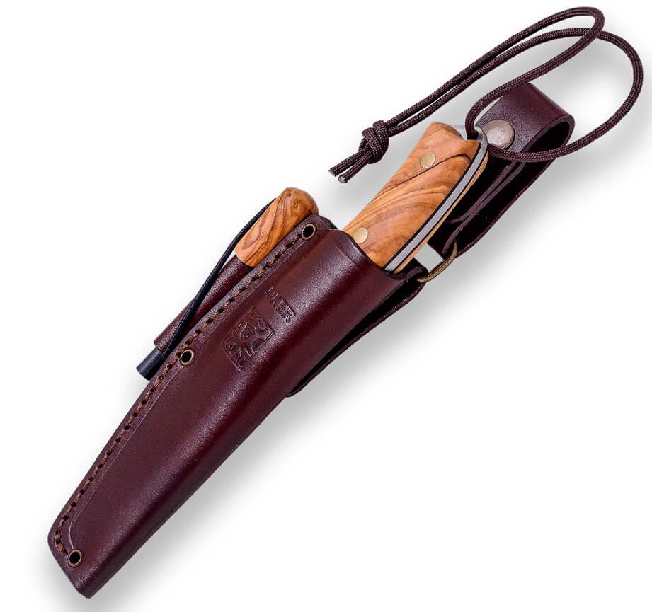 Joker Bushcrafter Messer mit Olivenholzgriff mit Feuerstein