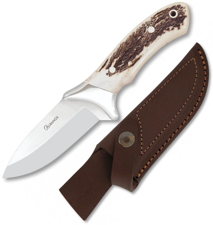 Cuchillo deportivo de Albainox con mango de ciervo, funda, virola...