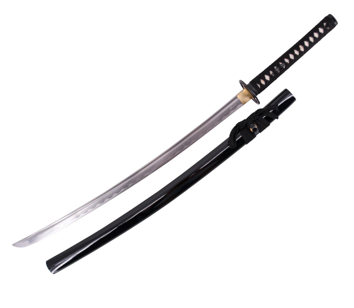 Katana fonctionnel avec fourreau noir et cordage noir