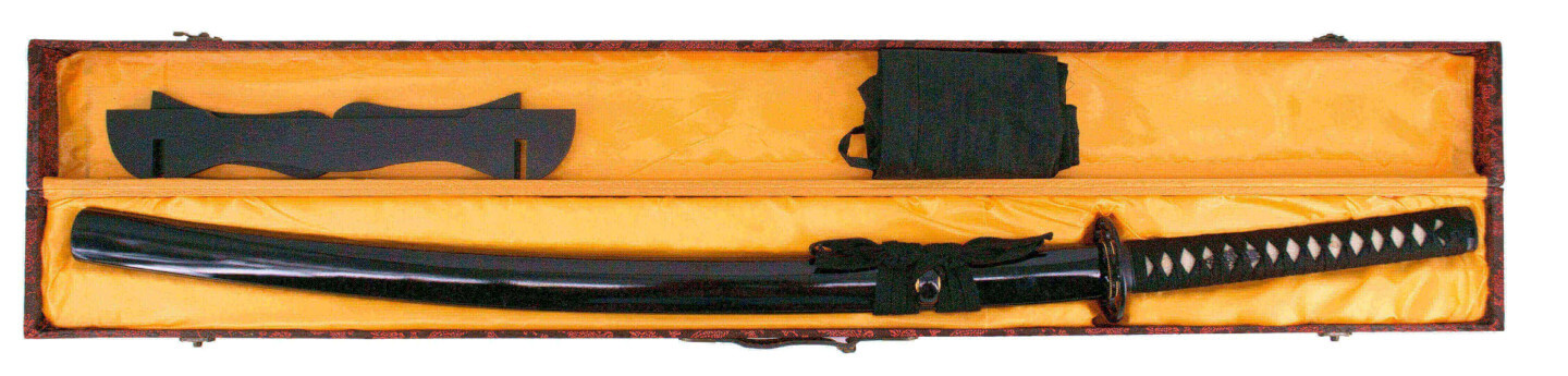 Katana fonctionnel avec fourreau noir et cordage noir