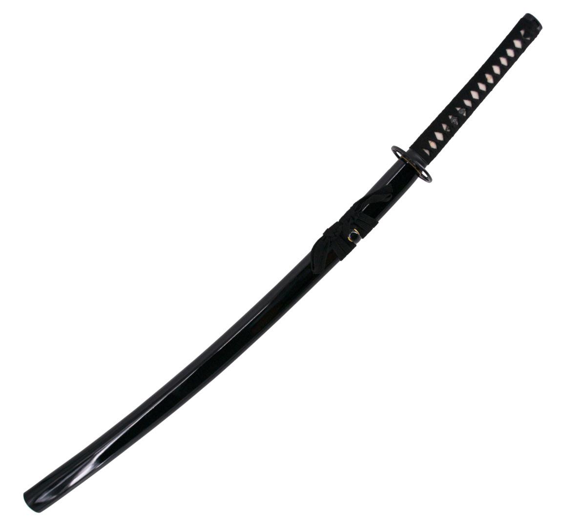 Katana fonctionnel avec fourreau noir et cordage noir