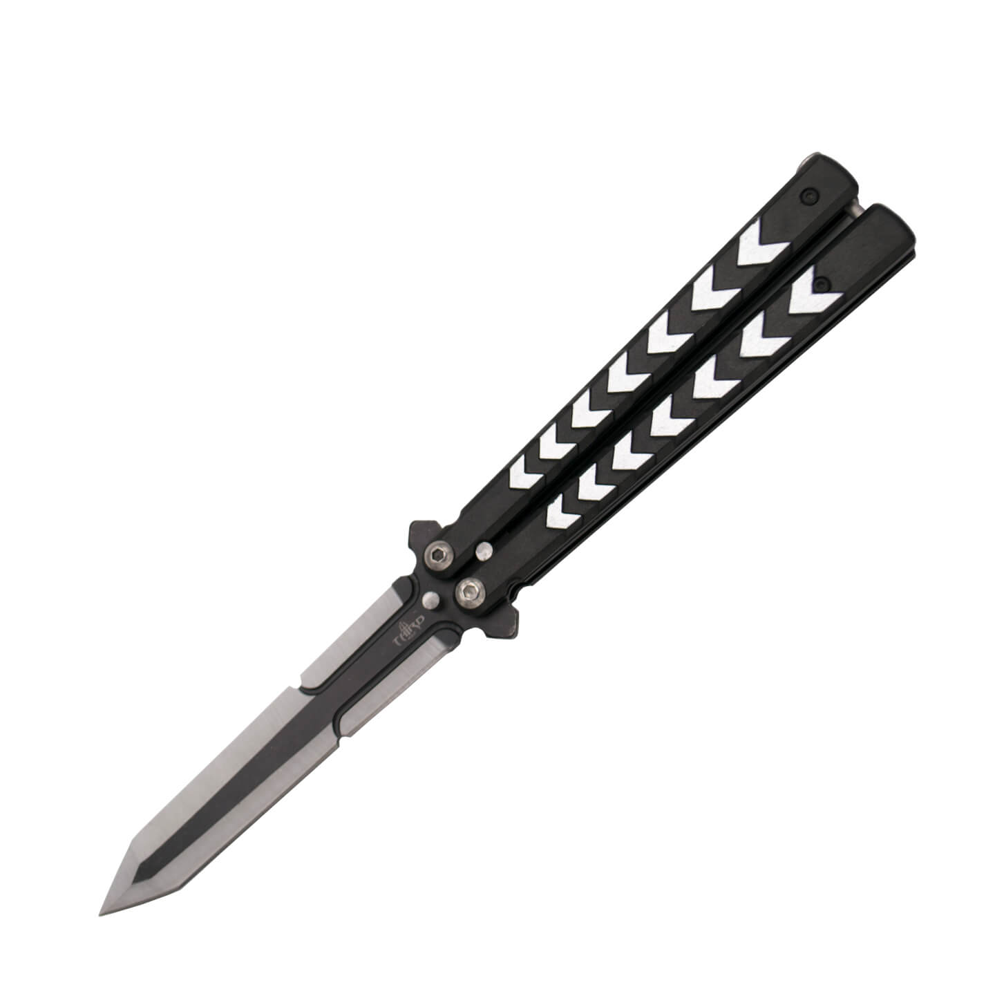 Navaja mariposa negra y plata con hoja de 12,5 cm K2813-4