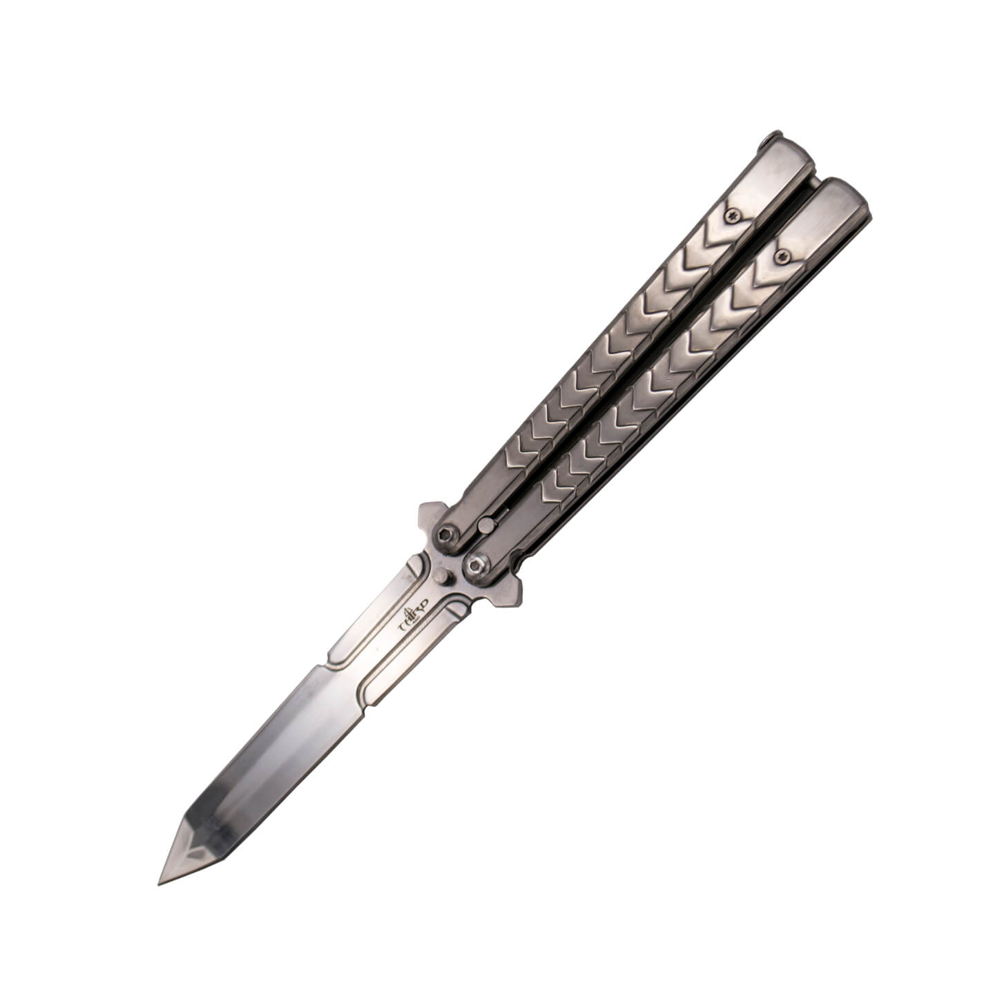 Navaja mariposa con acabado cromado y hoja de 12,5 cm K2813-1