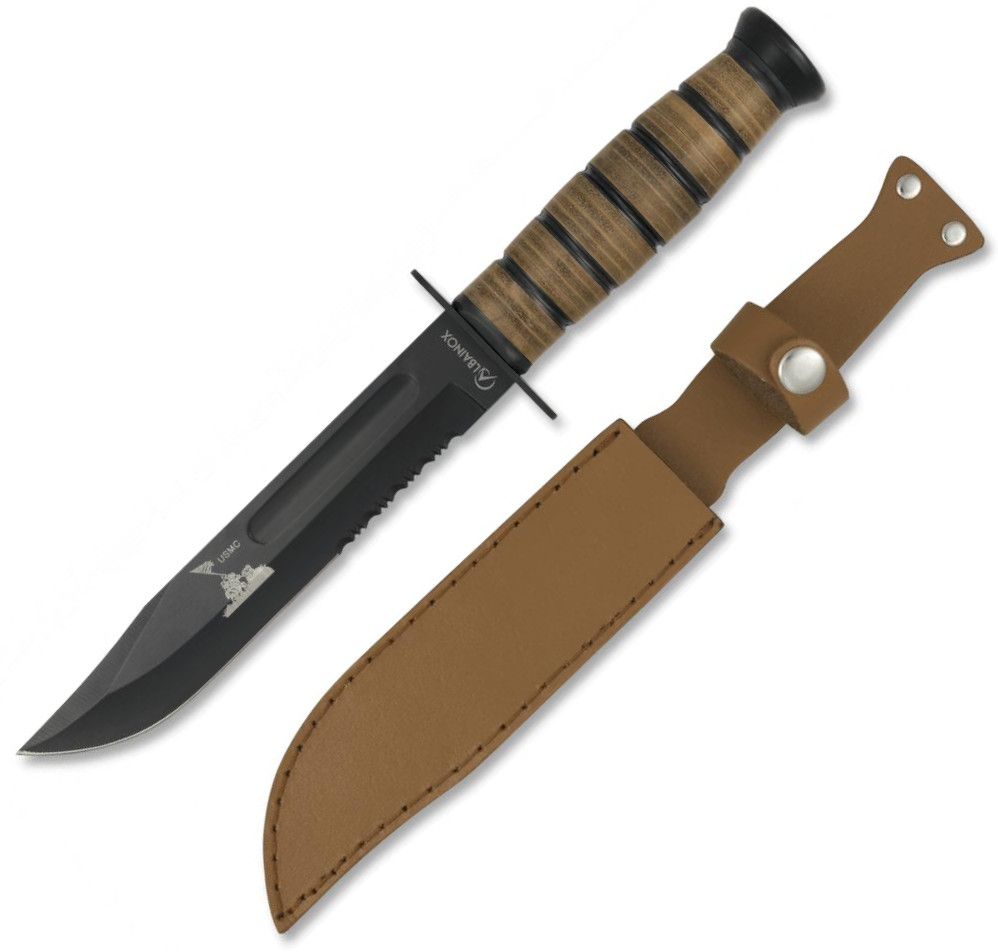 Cuchillo Albainox USMC acabado en negro con funda de polipiel y h...