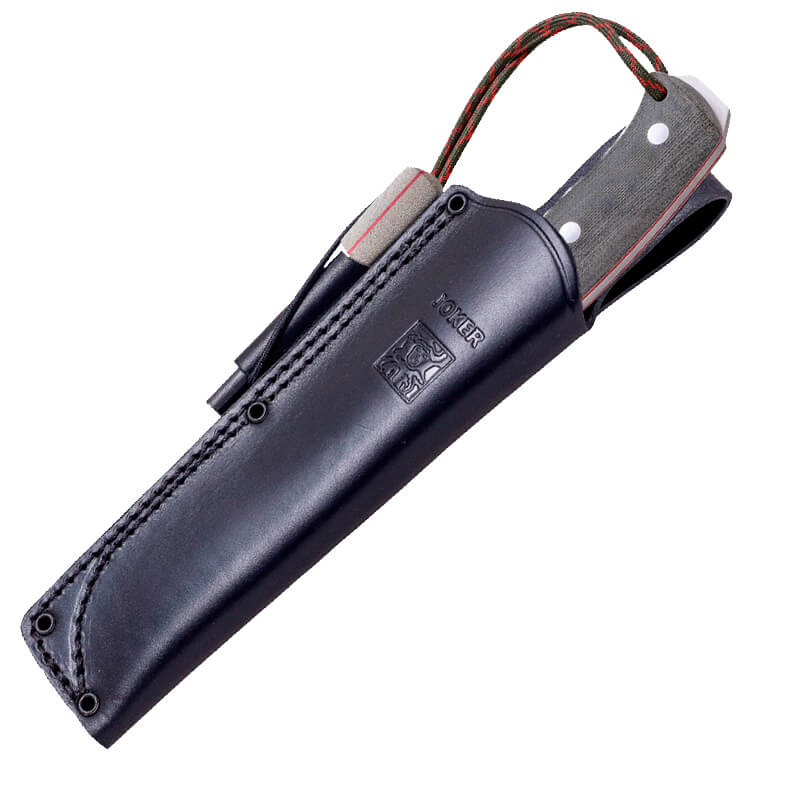 Joker Nomad Bushcraftmesser mit grünem Micarta-Griff mit Feuerstein