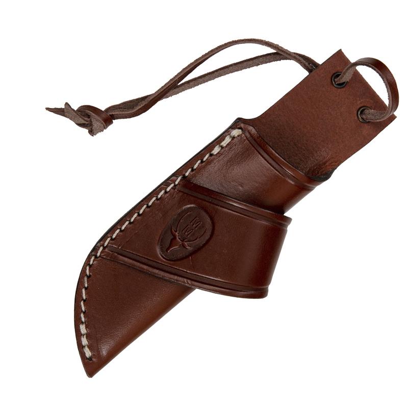 Cuchillo de caza enterizo Mustang Muela con mango de madera prensada roja