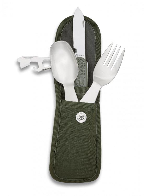 Set  de camping de Albainox con funda negra, cuchara, tenedor y n...