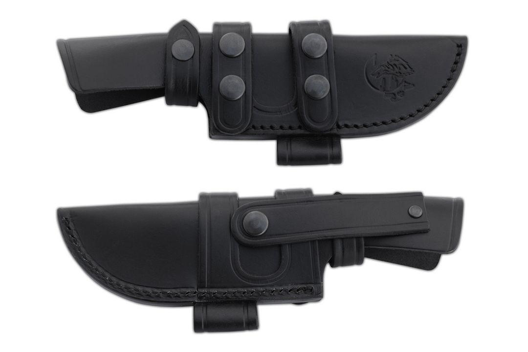 Couteau JV Caiman avec manche TRF noir et étui en cuir