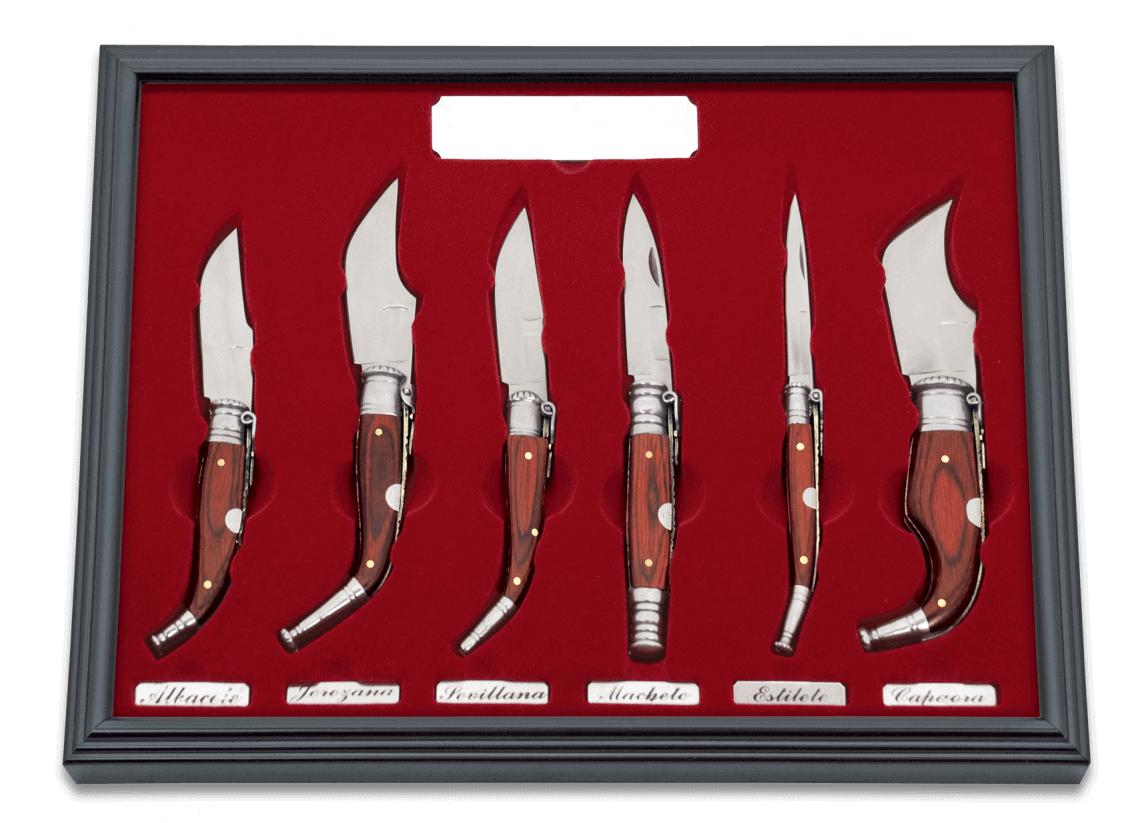 Cuadro de colección de seis navajas nº00 con mango de stamina y h...