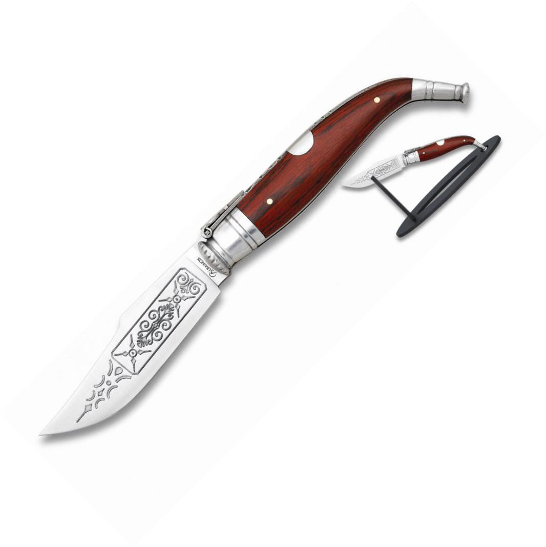 Navaja TEJA LUJO Nº1 Con peana de madera, mango de estamina roja ...