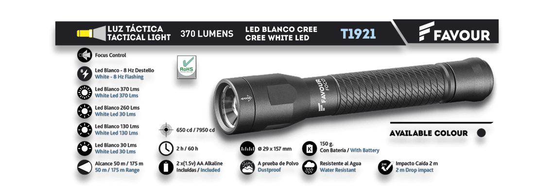Linterna Favour con led de 370 lumens a prueba de polvo