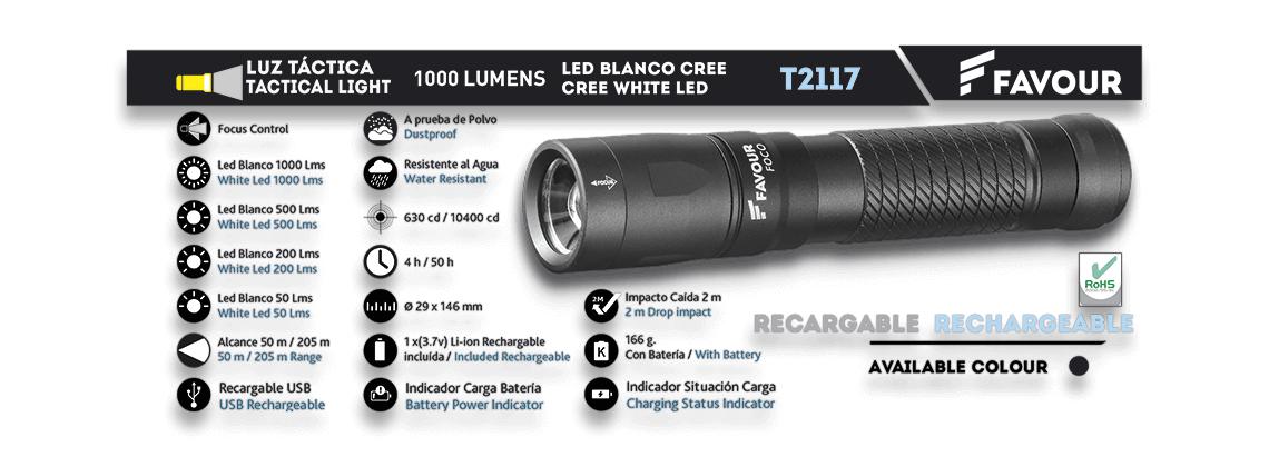 Linterna táctica Favour con led de 1000 lumens resistente a caída...