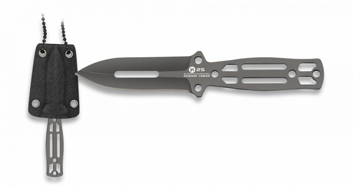 Cuchillo K25 sin cachas con hoja revestida de titanio de 7,2 cm y...