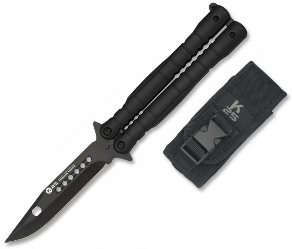 Navaja táctica mariposa K25 con mango de aluminio negro y hoja de...