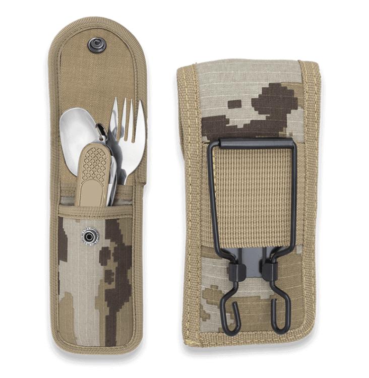 Set de tres piezas de cubiertos para camping con funda de nylon d...