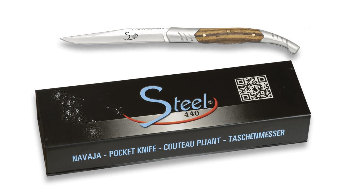 Navaja de bolsillo STEEL 440 con cachas de madera zebra y hoja de...