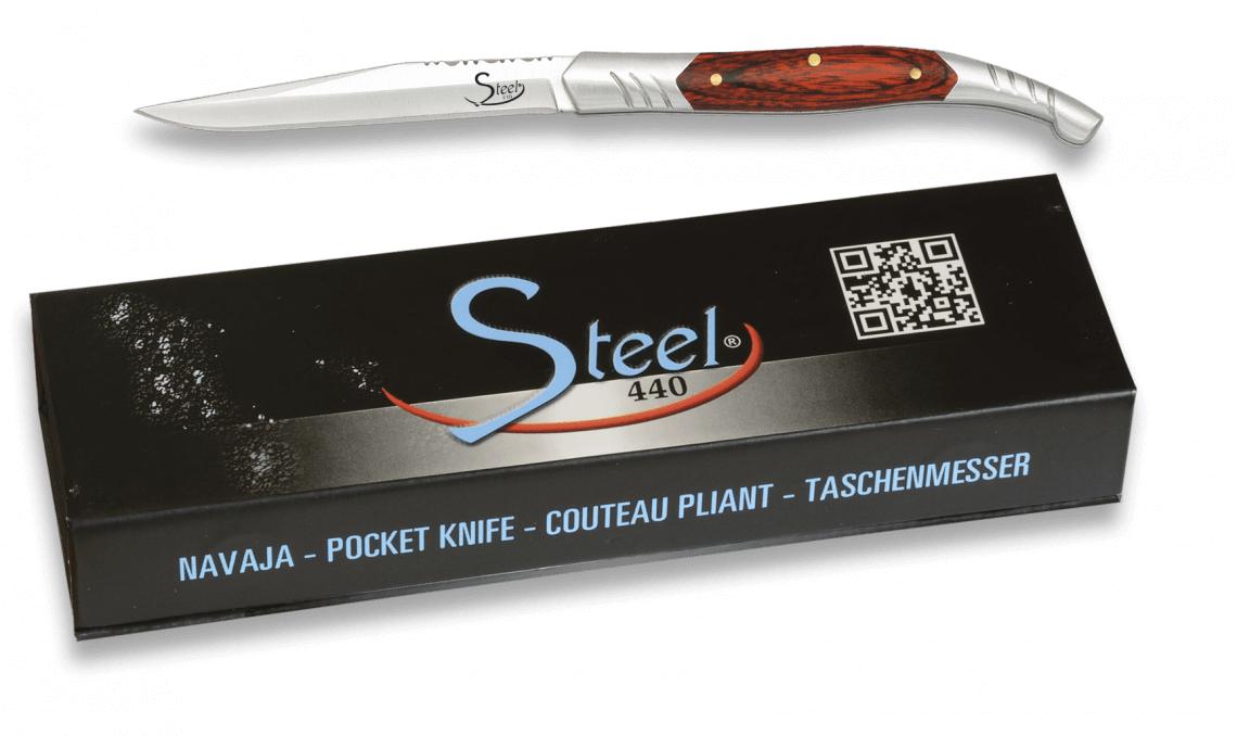 navaja ALBAINOX con cachas de stamina roja y hoja de tipo estilet...