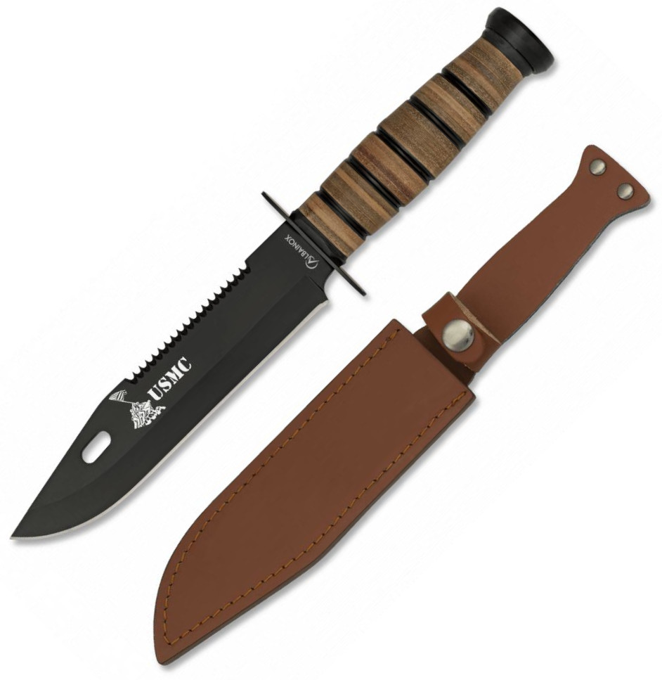 Cuchillo táctico Albainox USMC con funda de piel y hoja de 18 cm