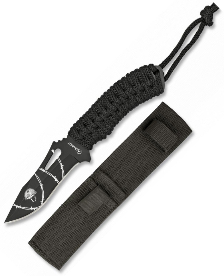 Cuchillo táctico Albainox encordado negro con funda de nylon y ho...